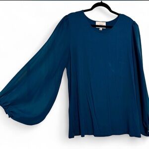 Jewel tone blouse with sheer balloon sleeves